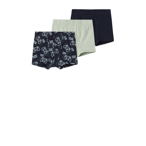 NAME IT MINI boxershort Game - set van 3 donkerblauw/zachtgroen Jongens Stretchkatoen