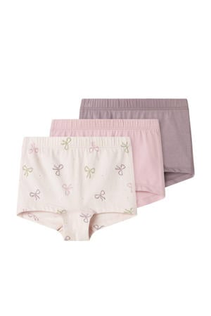 short - met strikjes dessin roze/mauve (set van 3)