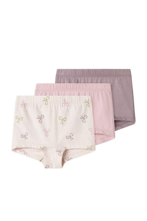 short - met strikjes dessin roze/mauve (set van 3)