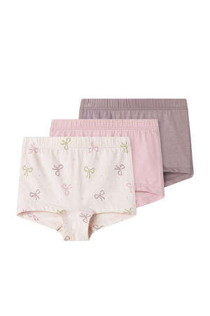 short - set van 3 met strikjes dessin roze/mauve