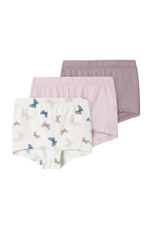 short - set van 3 met vlinders roze/mauve/ecru
