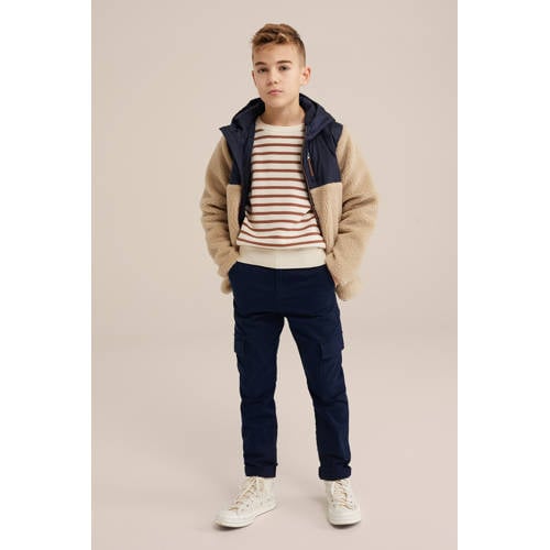 WE Fashion Blue Ridge teddy jas beige Blauw Jongens Polyester Ronde hals