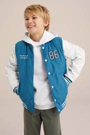 thumbnail: Lichtblauwe jongens WE Fashion Blue Ridge bomberjack van polyester met lange mouwen, ronde hals en drukknoopsluiting