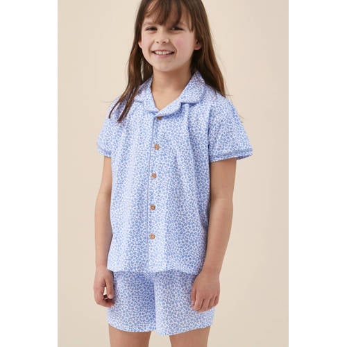 Little Label shortama blauw Meisjes Stretchkatoen Klassieke kraag All over print