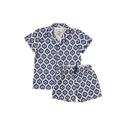 Little Label shortama blauw Meisjes Stretchkatoen Klassieke kraag All over print