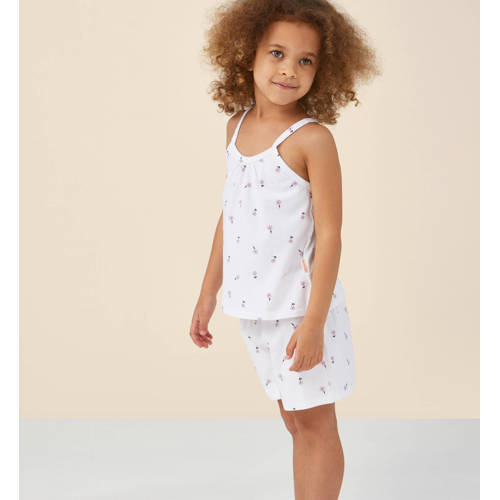 Little Label shortama met all over print wit Meisjes Stretchkatoen Ronde hals