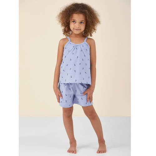Little Label shortama met all over print blauw Meisjes Stretchkatoen Ronde hals