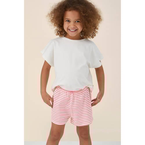Little Label shortama roze / wit Meisjes Stretchkatoen Ronde hals Streep