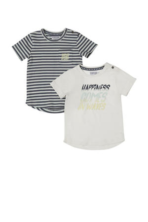 T-shirt - (set van 2) wit/donkerblauw