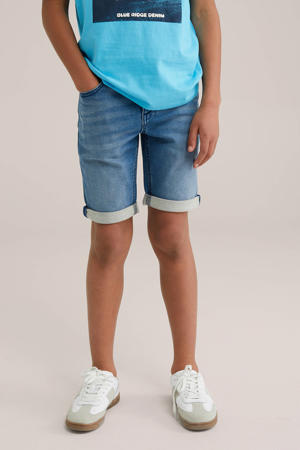 slim denim short dark blue denim
