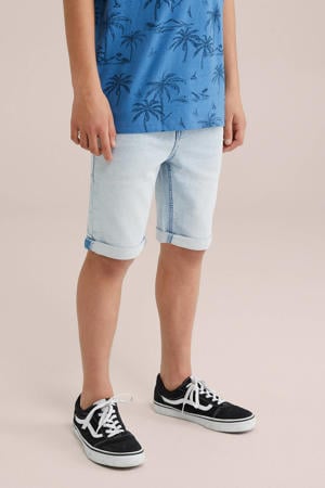 slim denim short light blue denim