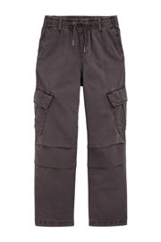 thumbnail: Antraciete jongens WE Fashion straight casual broek van katoen met elastische tailleband met koord en effen