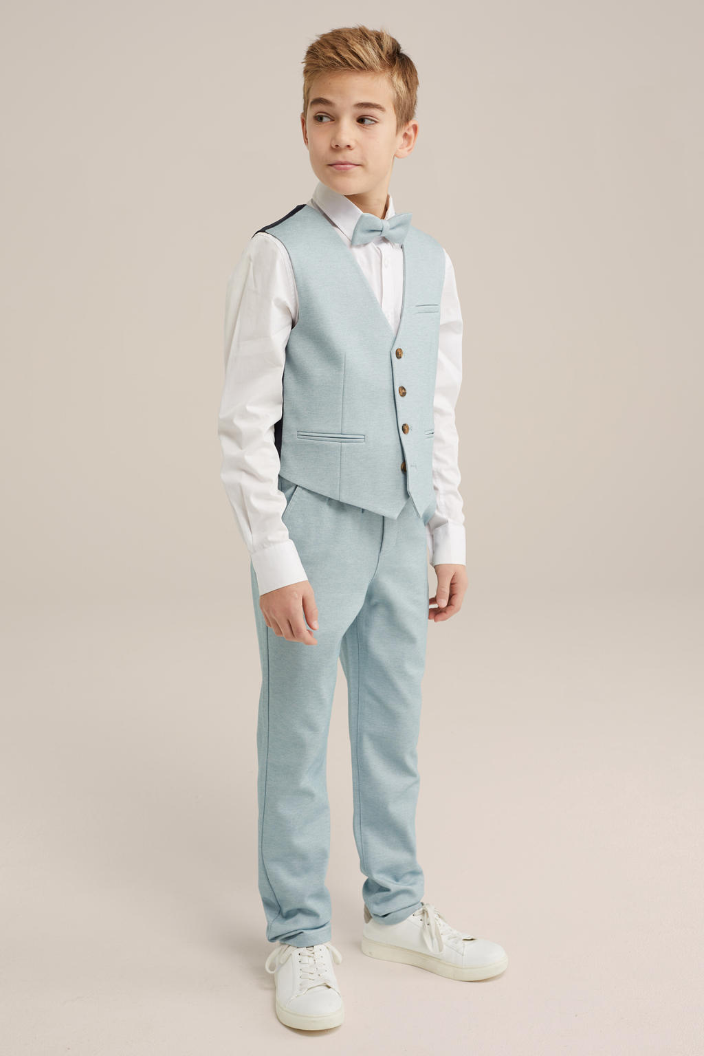Lichtgroene jongens WE Fashion gilet van polyester met effen en V-hals