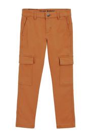 thumbnail: Oranje jongens WE Fashion slim cargo broek van stretchkatoen met effen