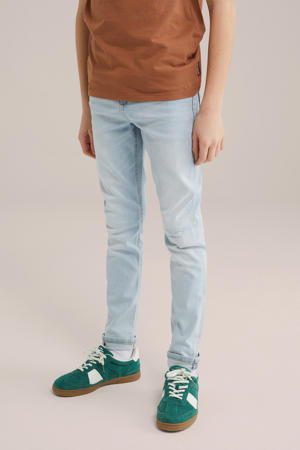 waist slim fit jeans light blue denim
