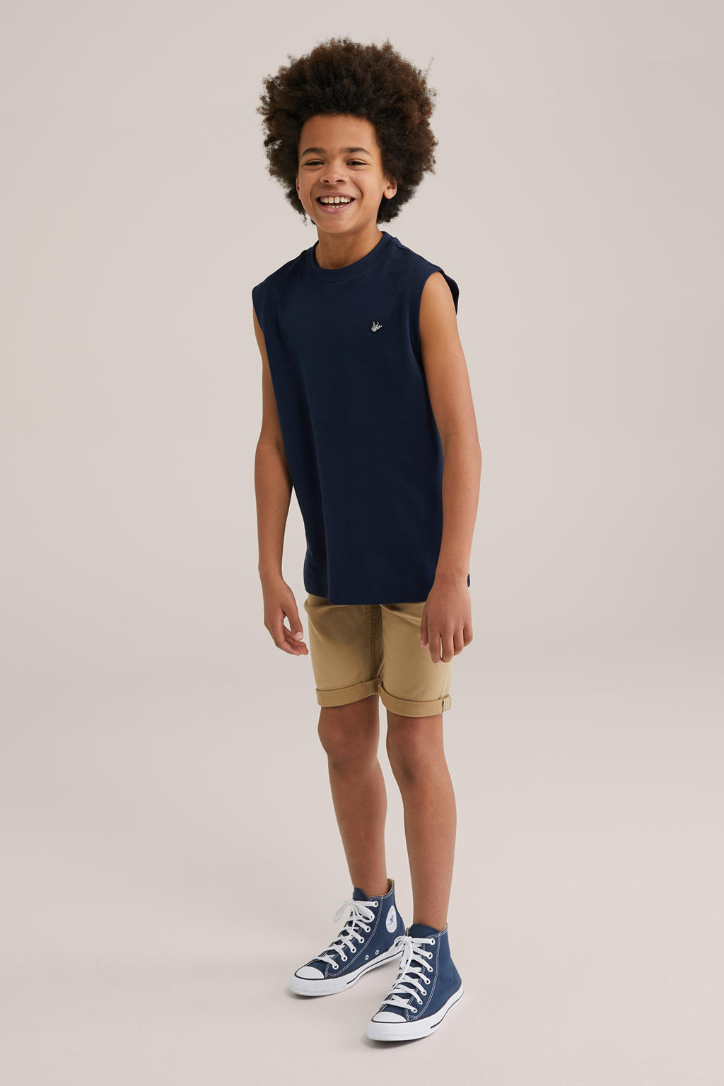 Lichtbruine jongens WE Fashion Blue Ridge regular fit short van stretchdenim met effen