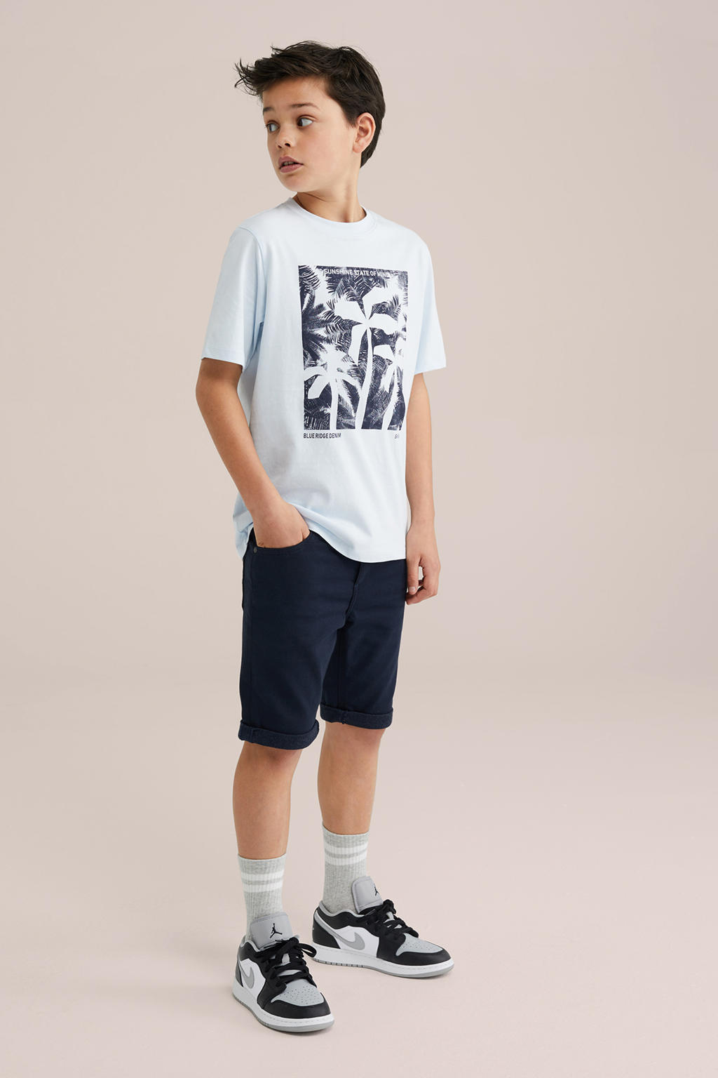 WE Fashion Blue Ridge regular fit denim short donkerblauw