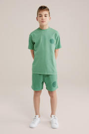 thumbnail: Groene jongens WE Fashion Blue Ridge slim sweatshort van katoen met elastische tailleband met koord en effen