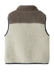 thumbnail: Beige, bruin en zwarte jongens NAME IT MINI teddy jas met meerkleurige print, lange mouwen en opstaande kraag