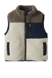 thumbnail: Beige, bruin en zwarte jongens NAME IT MINI teddy jas met meerkleurige print, lange mouwen en opstaande kraag