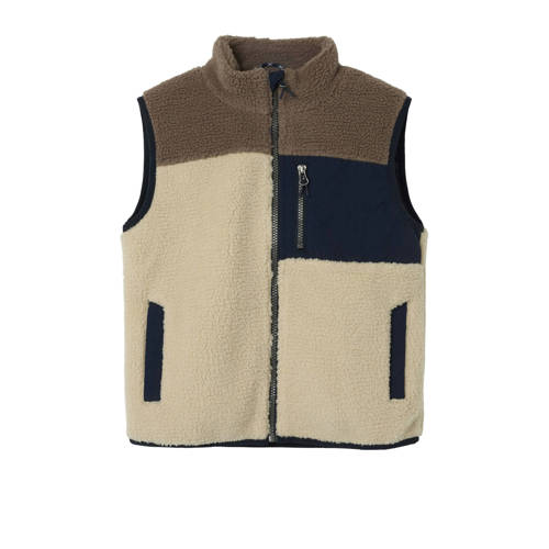 NAME IT KIDS teddy bodywarmer beige Grijs Jongens Polyester Opstaande kraag
