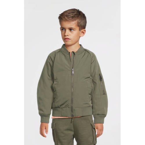 NAME IT KIDS bomberjack olijfgroen Jas Jongens Polyester Ronde hals Effen