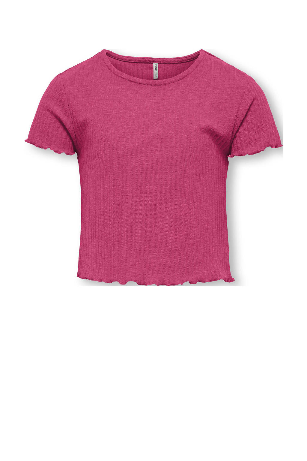 Roze meisjes KIDS ONLY GIRL T-shirt rib gebreid van polyester met effen, korte mouwen en ronde hals