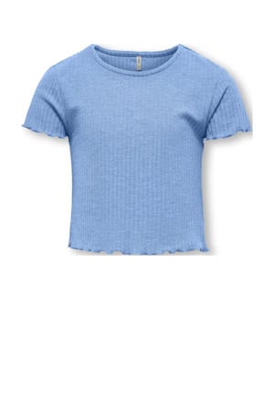 T-shirt rib gebreid zachtblauw