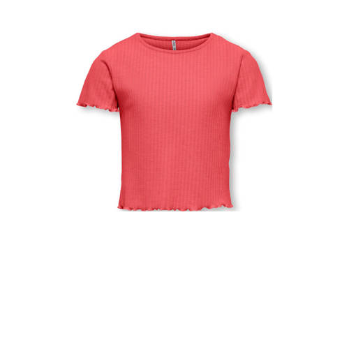 KIDS ONLY GIRL T-shirt rib gebreid koraalrood Meisjes Polyester Ronde hals - maat 122/128 afbeelding