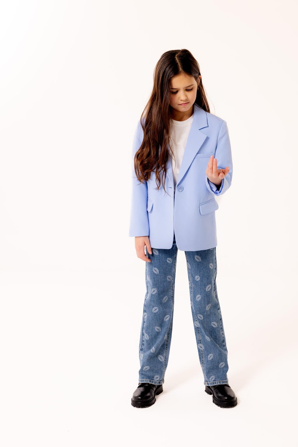 Lichtblauwe meisjes KIDS ONLY GIRL blazer van polyester met effen, lange mouwen, reverskraag en knoopsluiting