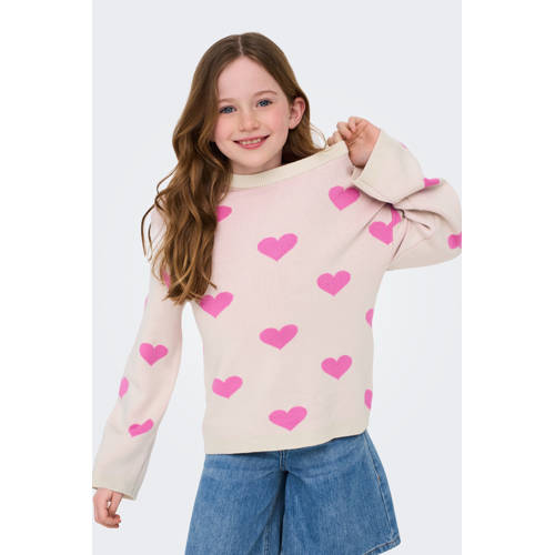 KIDS ONLY GIRL trui ecru fijn gebreid Meisjes Viscose Ronde hals Hartjes