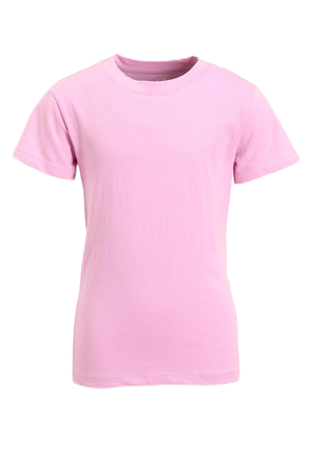 Lavendelkleurige meisjes anytime basic T-shirt van katoen met effen, korte mouwen en ronde hals