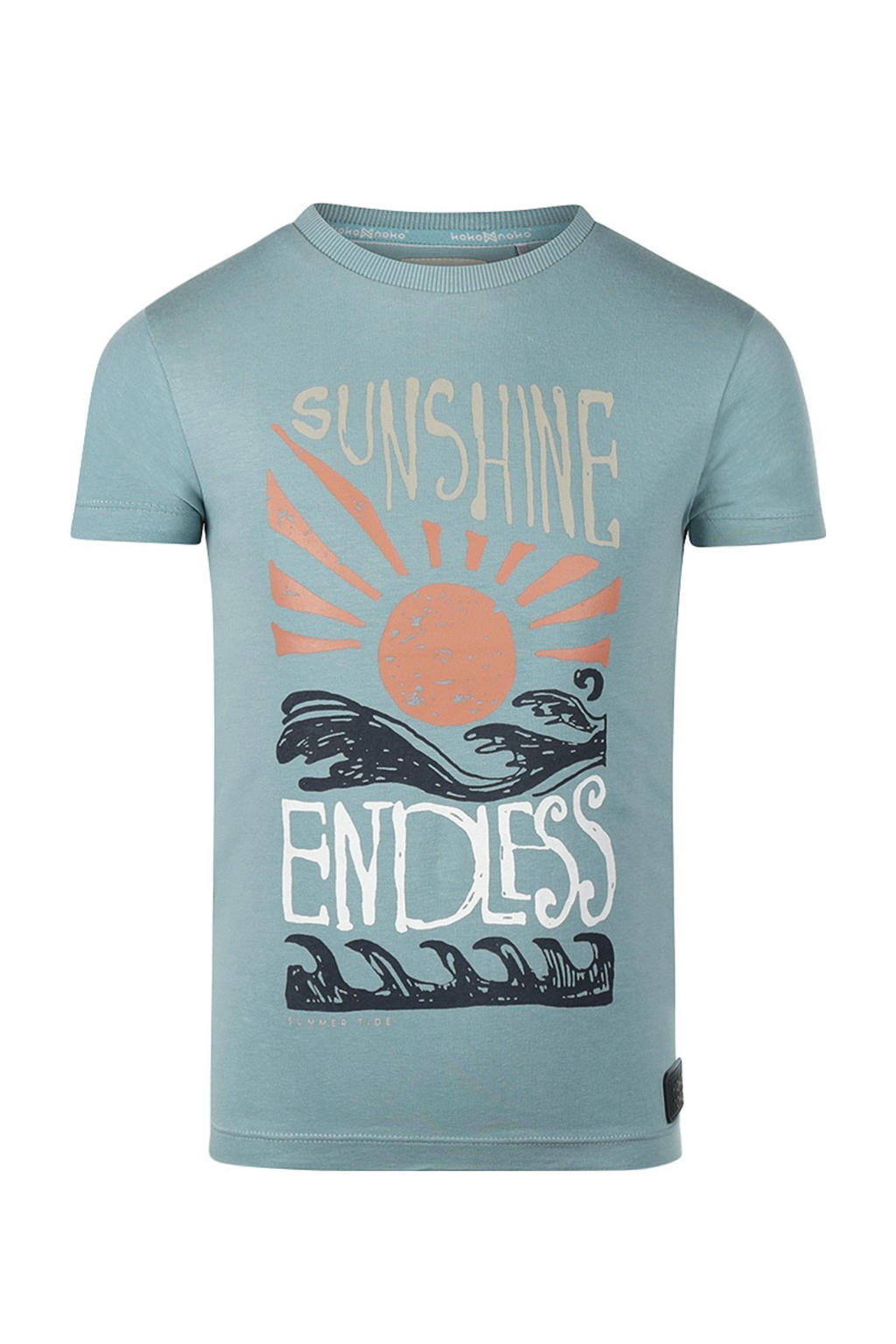Grijs, oranje en witte jongens Koko Noko T-shirt blauw van stretchkatoen met printopdruk, korte mouwen en ronde hals