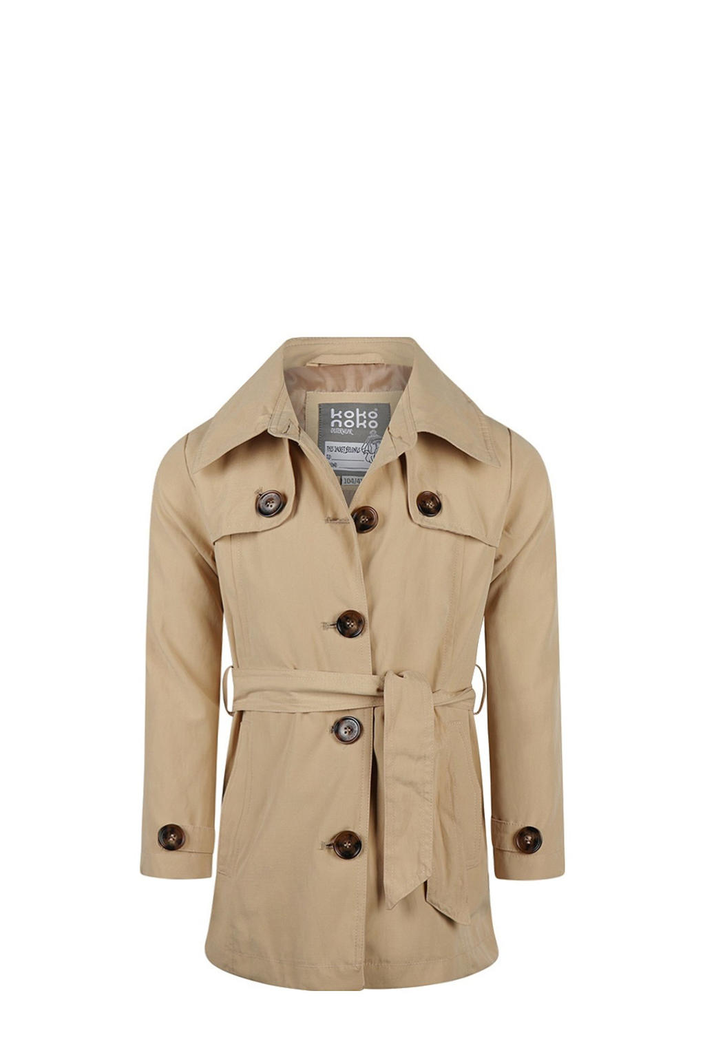 Beige meisjes Koko Noko trenchcoat zomer van polyester met effen, lange mouwen, klassieke kraag en ceintuur
