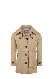 thumbnail: Beige meisjes Koko Noko trenchcoat zomer van polyester met effen, lange mouwen, klassieke kraag en ceintuur
