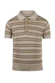 thumbnail: Bruin en beige jongens Koko Noko polo gebreid van stretchkatoen met strepenprint en korte mouwen