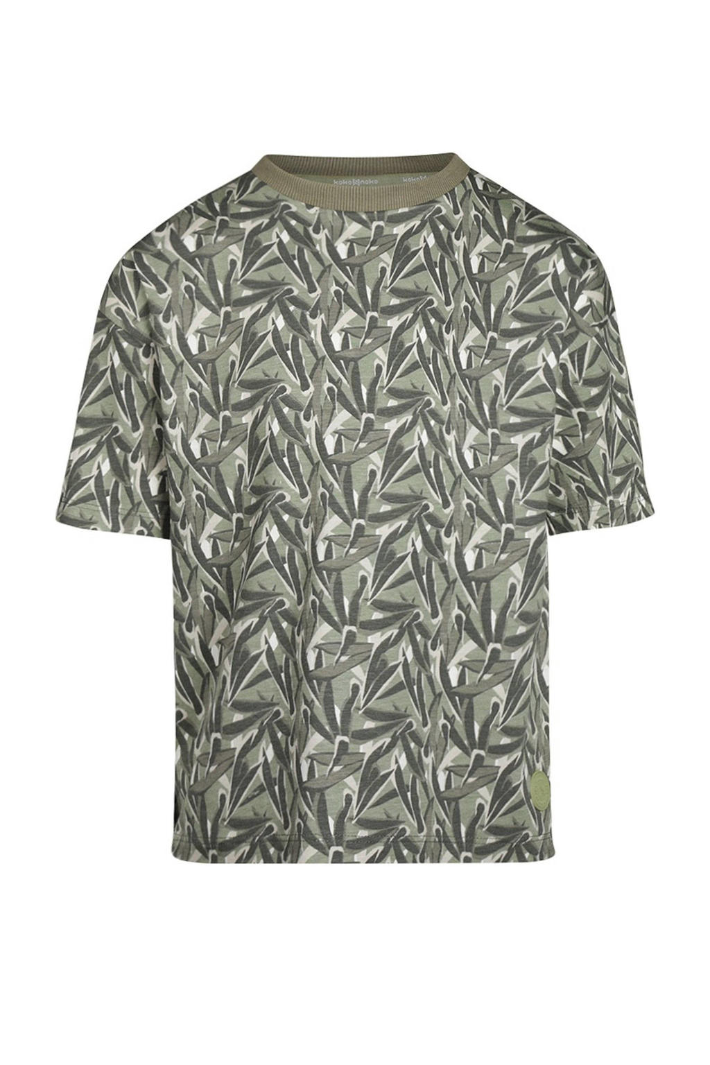 Grijsgroen, grijs en witte jongens Koko Noko T-shirt van stretchkatoen met korte mouwen en ronde hals