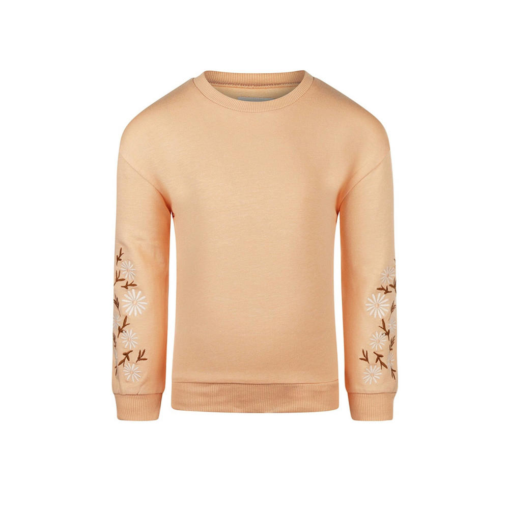 Oranje meisjes Koko Noko sweater met effen, lange mouwen, ronde hals en borduursels