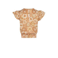 thumbnail: Oranje, wit en lichtgele meisjes Koko Noko blousetop van polyester met bloemenprint, korte mouwen, ronde hals en smockwerk