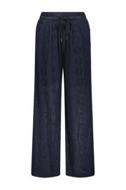 thumbnail: Donkerblauwe meisjes Like Flo straight casual broek van kant met regular waist, elastische tailleband met koord en effen