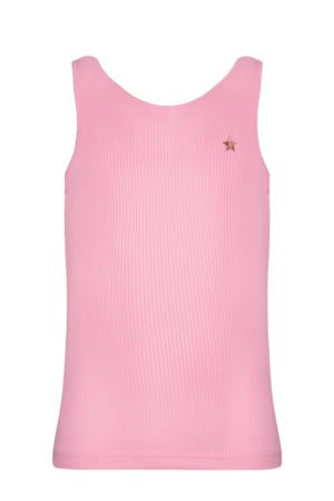 mouwloze top roze rib gebreid