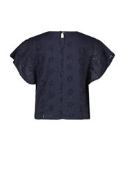 thumbnail: Donkerblauwe meisjes Like Flo blousetop broderie van kant met effen, korte mouwen, ronde hals en knoopsluiting