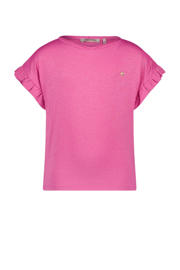 thumbnail: Fuchsia meisjes Like Flo T-shirt van viscose met effen, korte mouwen, ronde hals en glitters