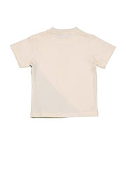 thumbnail: Ecru, donkergrijs en olijfgroene jongens Quapi Mini T-shirt van stretchkatoen met meerkleurige print, korte mouwen en ronde hals