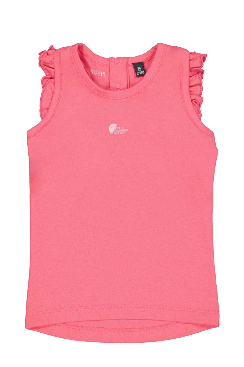 Roze meisjes Quapi Mini mouwloze top van stretchkatoen met effen, ronde hals, drukknoopsluiting en ruches