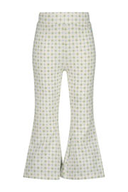 thumbnail: Ecru, lichtblauw en lichtgroene meisjes Quapi Mini regular flared broek van stretchkatoen met elastische tailleband en ruitenprint