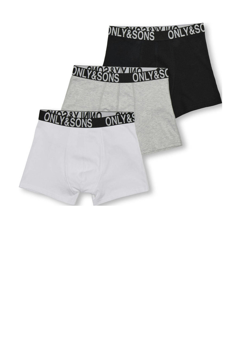 ONLY & SONS JUNIOR   boxershort - set van 3 zwart/grijs/wit