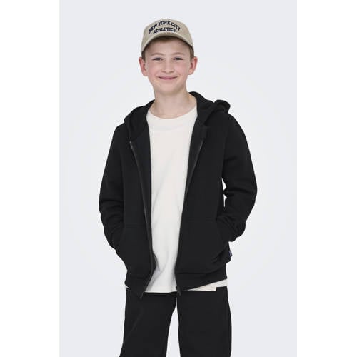 ONLY & SONS JUNIOR sweatvest zwart Jongens Katoen Capuchon Effen - maat 170/176 afbeelding