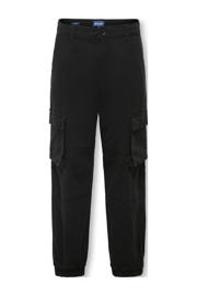thumbnail: Zwarte jongens ONLY & SONS JUNIOR cargo broek van stretchkatoen met tapered fit, rits- en knoopsluiting en effen