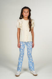 thumbnail: Lichtblauw en witte meisjes Moodstreet flared legging van stretchkatoen met regular waist, elastische tailleband en bloemenprint